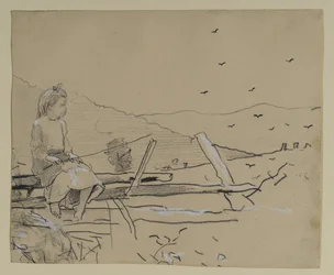 Mädchen sitzt auf einem Zaun, 1879